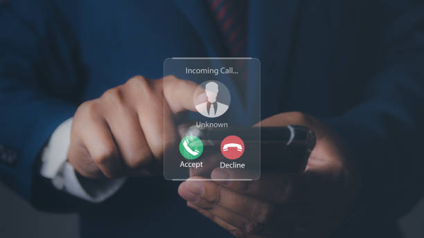 istock Man answering to incoming from an unknown caller. Phone call from unknown number 1510380651