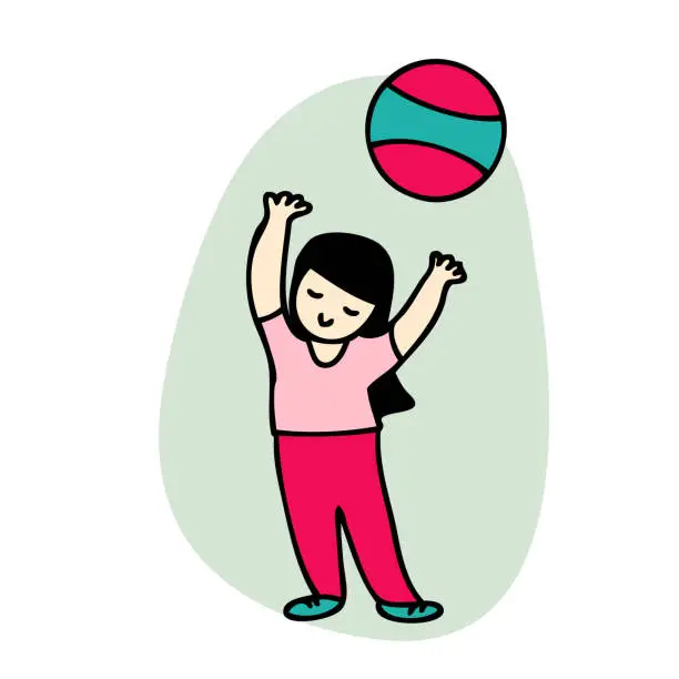 Vector illustration of Young woman with ball wellness health sport life concept. Perfect for tee, sticker, poster. Isolated vector illustration.