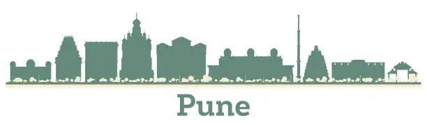 Vector illustration of Abstract Pune India City Skyline with Color Buildings.