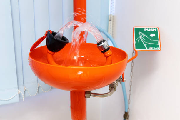 Emergency shower and eye wash station installed in laboratory.