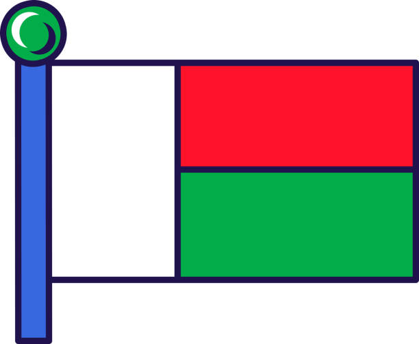 Madagascar republic nation flag on flagpole vector Madagascar republic nation flag on flagpole vector. Horizontal red and green bands with white vertical field. Patriotic symbol country territory independence flat cartoon illustration national geographic stock illustrations
