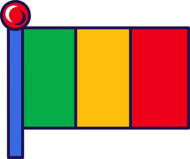 Mali republic national flag on flagpole vector Mali republic national flag on flagpole vector. Vertical tricolor of green, gold and red on african country symbol of territory independence. Multicolor stripes flat cartoon illustration national geographic stock illustrations