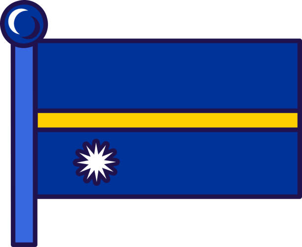 Nauru country national flag on flagpole vector Nauru country national flag on flagpole vector. Blue field with yellow narrow horizontal stripe and white star, symbolic of independence and patriotism. Pacific ocean island flat cartoon illustration national geographic stock illustrations