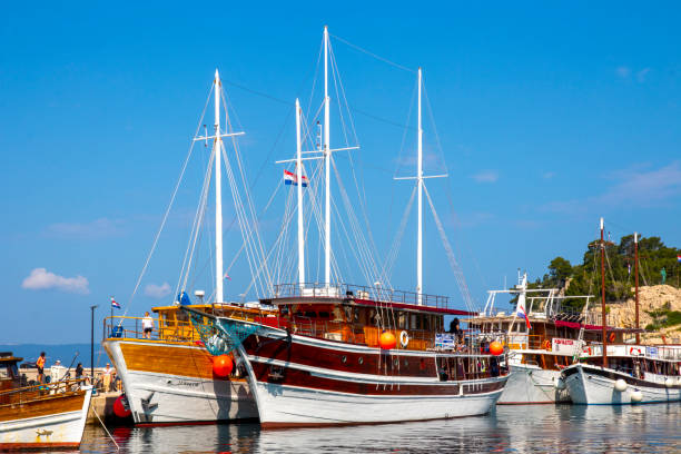 Baska Voda, Croatia. 06-30-2023. Boat moored at Baska Voda harbor in Croatia.