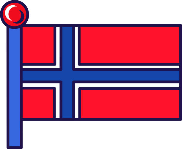 Svalbard and jan mayen flag on flagpole vector Svalbard and jan mayen flag on flagpole vector. Red field charged with white fimbriated dark blue nordic cross on kingdom of norway patriotic and royal symbol flat cartoon illustration national geographic stock illustrations
