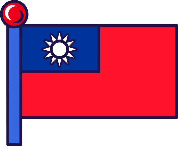 Vector illustration of Taiwan country nation flag on flagpole vector