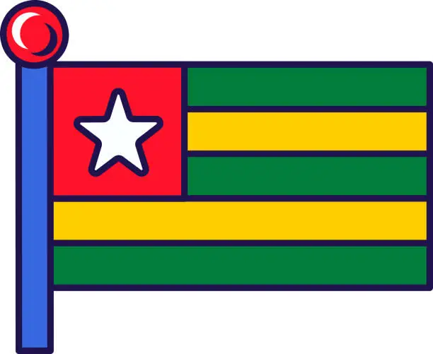 Vector illustration of Togolese republic national flag on flagpole vector