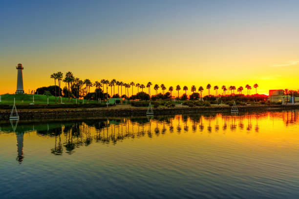 Waterfront View of the Lions Lighthouse at Sunset