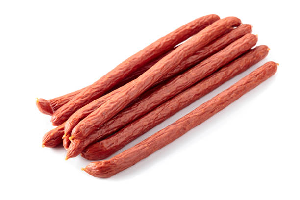 Smocked sausages isolated on white.