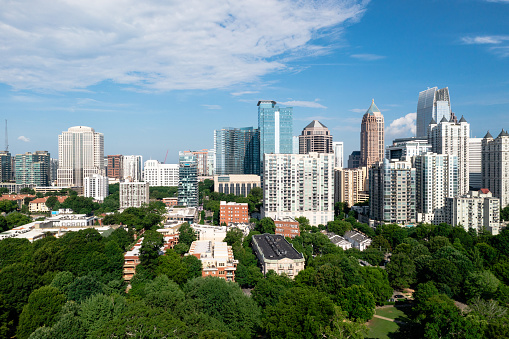 Downtown Atlanta on a sunny day from Piedmont Park, Georgia, USA