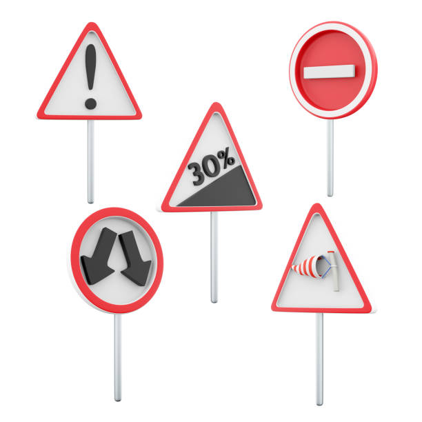 istock 3d rendering steep climb 30 percent, side wind, Other hazards, go around the obstacle on the left or right, No entry road sign icon set. 3d render road sign concept icon set 1510521360