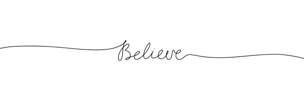 Believe word - continuous one line with word. Believe word - continuous one line with word. Minimalistic drawing of phrase illustration. dream believe tattoo stock illustrations