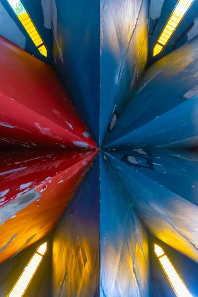 Interior view of ceiling of abandoned architecture. building abstract background