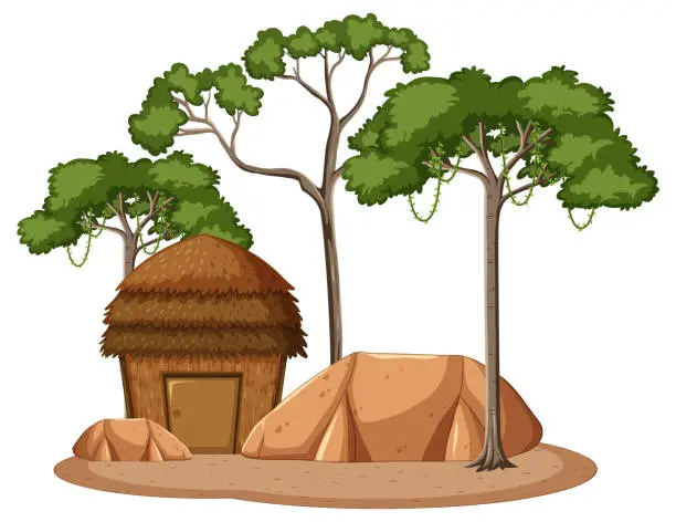 Vector illustration of Hut with Tree Vector