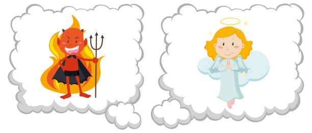 Good and bad thought isolated Good and bad thought isolated illustration cartoon devil with speech bubble stock illustrations