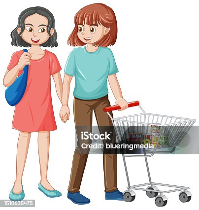 istock Lesbian Couple Holding Hands with Shopping Cart 1510635475