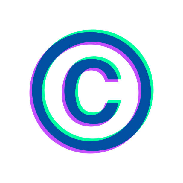Copyright. Icon with two color overlay on white background Icon of "Copyright" in trendy colorful style on blank background. Purple and green are overlapped to create a modern visual effect, looking like anaglyph images. The combination of purple and green in this illustration creates a predominantly dark blue icon. Vector Illustration (EPS file, well layered and grouped). Easy to edit, manipulate, resize or colorize. Vector and Jpeg file of different sizes. copyright symbol 3d stock illustrations