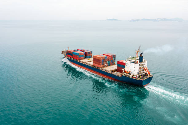 istock Container ship full speed sailing in sea for transporting cargo logistic import and export goods internationally around the world, including Asia Pacific and Europe, Aerial view 1510638280