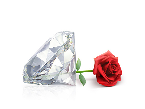 diamonds and roses isolated on white background