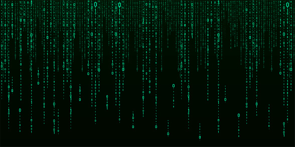 Vector digital green background of streaming binary code. Matrix background with numbers 1.0. Coding or hacking concept.