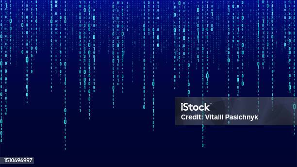 Vector Digital Blue Background Of Streaming Binary Code Matrix ...
