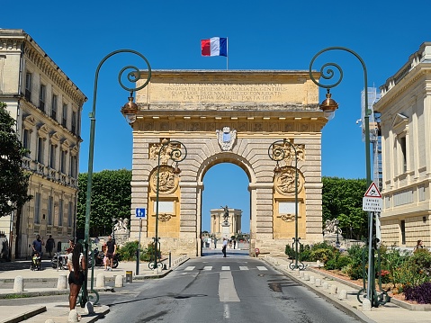 Montpellier, France – June 24, 2023: Triumphal arch of Montpellier, France.
