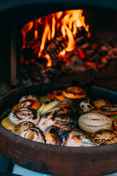 Bluefish Cooked in a Traditional Stone Oven