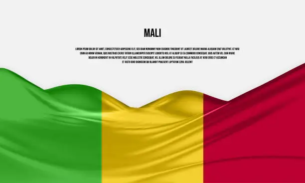 Vector illustration of Mali flag design. Waving Mali flag made of satin or silk fabric. Vector Illustration.