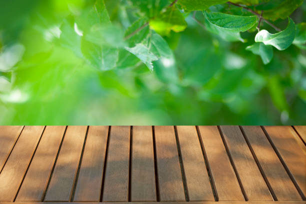 istock wooden table with forest bokeh background 1510797396