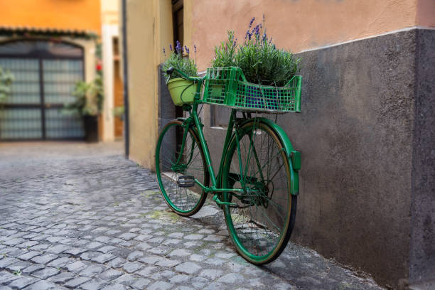 istock Narrow street with an old bicycle. Flower pot idea 1510850192