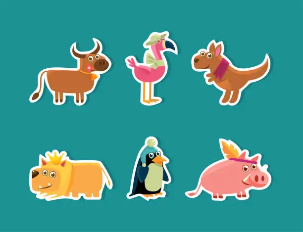 Vector illustration of Cute Animal Characters with Pretty Snout Vector Sticker Set.