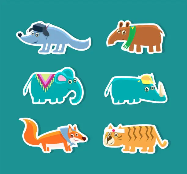 Vector illustration of Cute Animal Characters with Pretty Snout Vector Sticker Set.