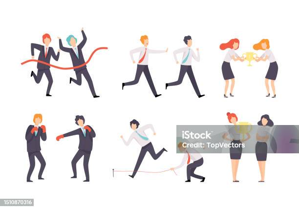 How Do Business Compete With Each Other Business And Career Competition With Man And Woman Office Worker