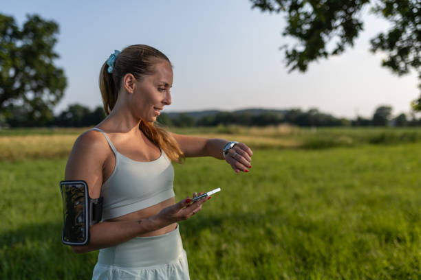 istock A woman after a run, reached the goal with app tracking 1510899287