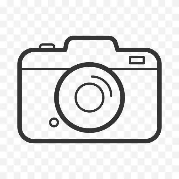 Vector illustration of Camera icon isolated on transparent background. Easily editable line art symbol for design. Vector illustration.