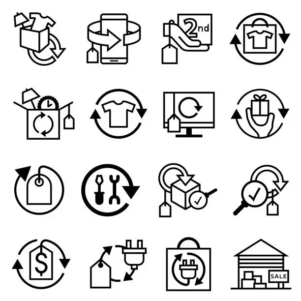 Vector illustration of Secondhand Refurbished Products Icons