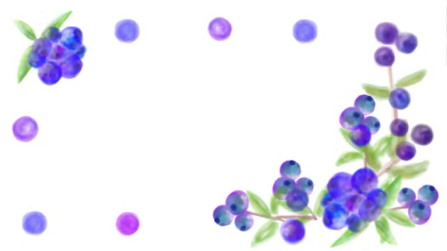 Blueberry background frame, hand drawn illustration in watercolor style.