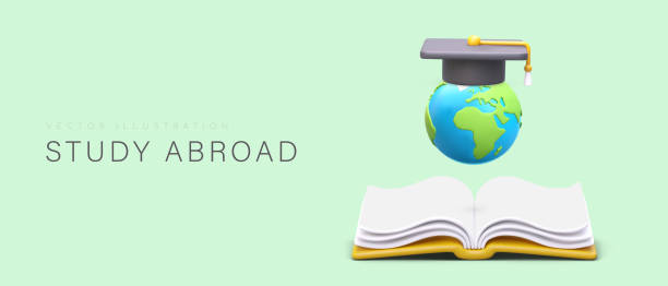 istock Giant 3D globe above open book. Study abroad. Best teachers of other countries 1510930422