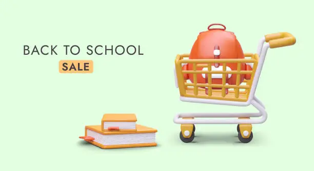 Vector illustration of Stationery fair. Back to school. Sale of accessories for schoolchildren and students