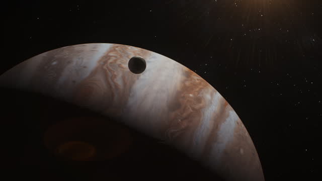 Realistic 3D animation of Jupiter and its moon