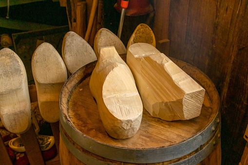 The traditional making of Dutch clogs in Holland.