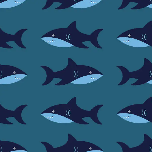 Vector illustration of Pattern on a marine theme with shark, ornament.
