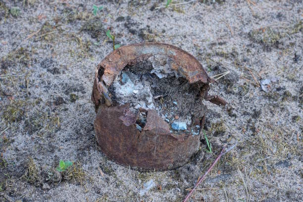 istock one big old rusty brown iron can stands on the gray ground 1511002111