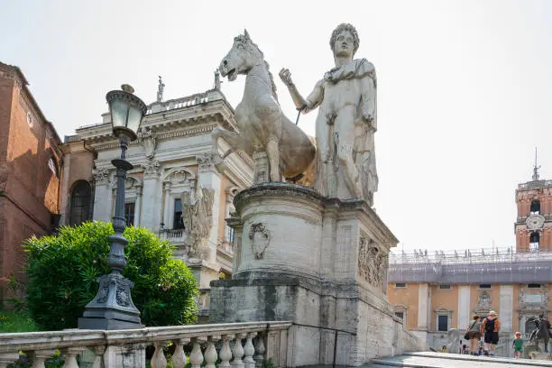 Photo of Statue of Pollux with his horse at Piazza del Campidoglio on Capitoline Hill, Rome,