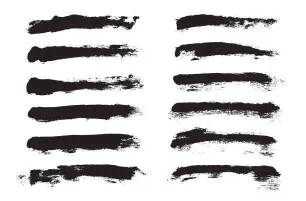 Vector illustration of Black paint brush strokes isolated on white background. Paintbrush set template. Grunge stroke texture effect. Graphic design elements grungy painted style concept for banner, flyer, cover, brochure, etc