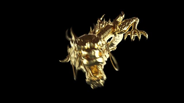 Full animation of the golden dragon moving forward with animation. Includes alpha and depth channel.