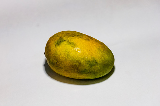 Indian ripe yellow and green mango isolated on white background.