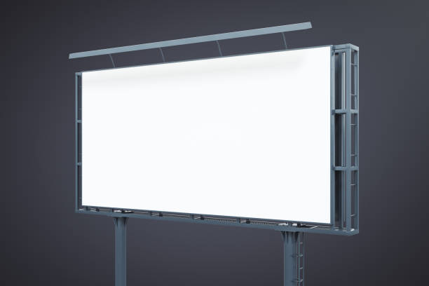 istock Blank white billboard isolated on dark background, perspective view. Mockup, 3D Rendering 1511068007