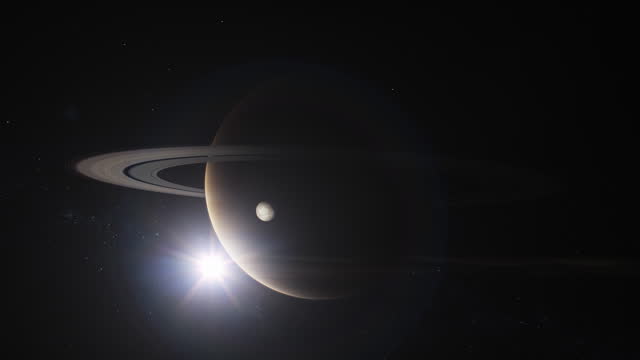 Cinematic 3D animation of Saturn and its moon