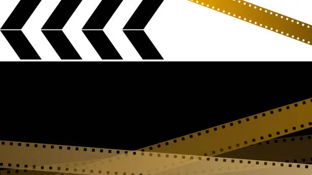 Vector illustration of Cinematic banner illustration of clapperboard and film strip.